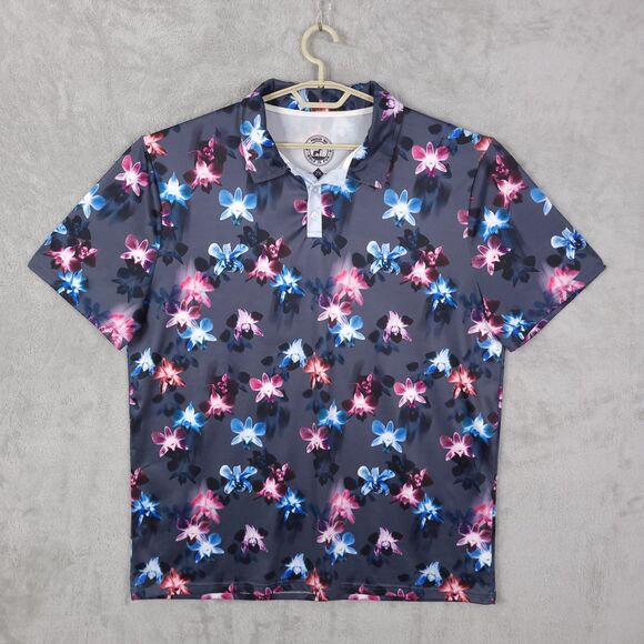 Proud 90 Polo Shirt Mens Size 2X Golf Short Sleeve Lily Flower Print Buttons - Picture 1 of 10